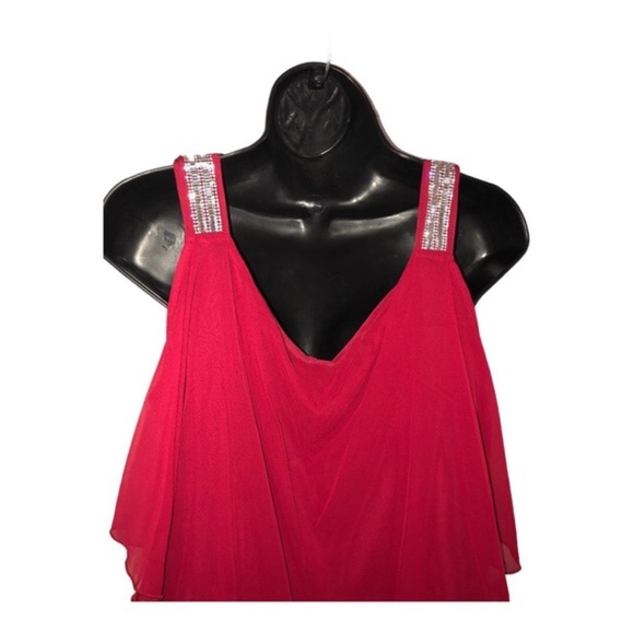 EnFocus red sheer‎ cape sequin strap cold shoulder elegant plus size dress 14W - Picture 6 of 16